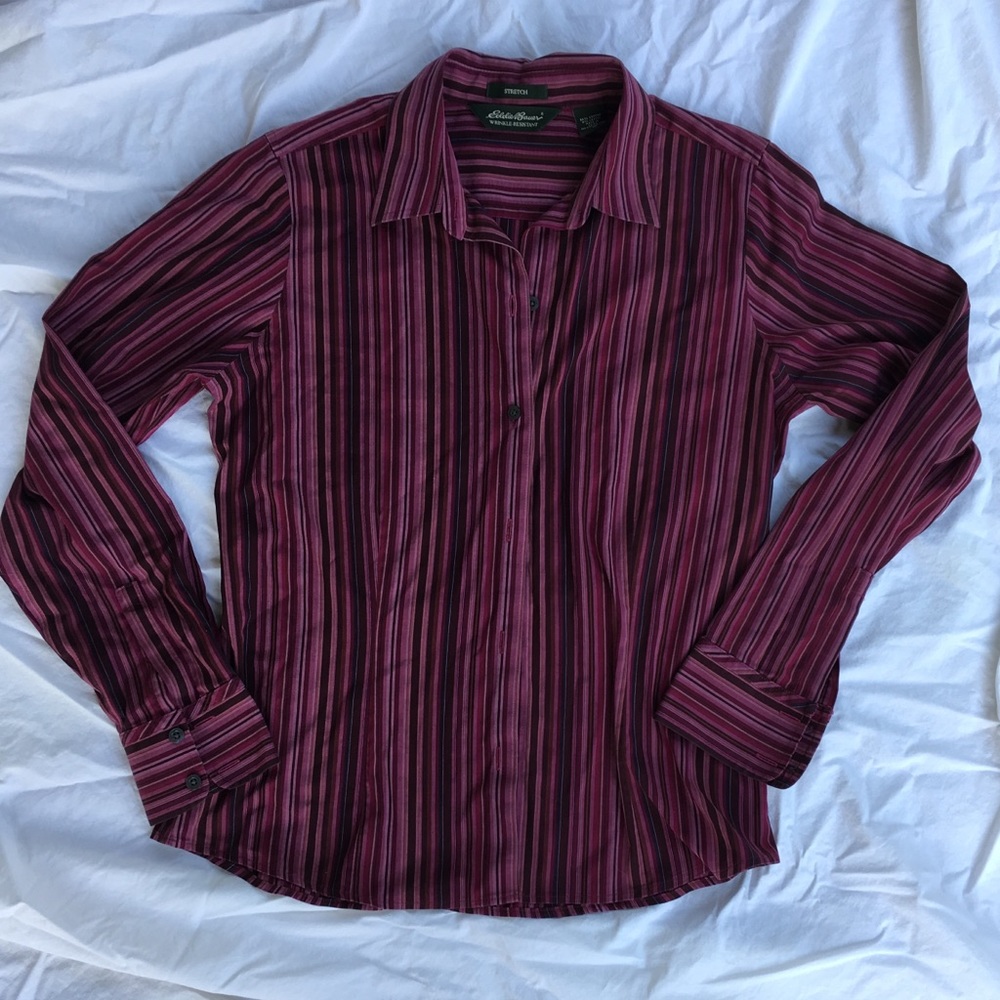 Eddie Bauer purple striped button down shirt